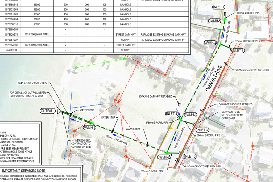 Map showing the stormwater network upgrade area along Omaha Drive.